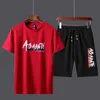 Chándal para hombres Ropa de verano Ropa deportiva Conjunto de dos piezas Camiseta Pantalones cortos Marca Ropa de pista Traje deportivo Trajes deportivos Marido 211006