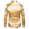 Silk Shirt Men Satin Smooth Men Solid Tuxedo Business Shirt For Men Casual Slim Fit Shiny Gold Wedding Dress Shirts 210610