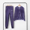 Kvinnor Tracksuits 2 Piece Set Långärmad Zipper Hooded Jacket Pant Suits Fashion Ladies Casual Velvet TrackPants Outfits 210930