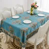 Tafelkleed Europa Luxe bruiloft chenille borduren rechthoek covers met kwast marine blauw / rood tafelkleed voor home decor