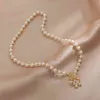 Fashion Jewelry 18K Gold Plated Geometric metal chain splicing Natural Frhwater Pearl Necklace for Christmas