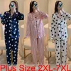 Plus Размер 2xL-7XL Женщины Silk Satin Pajamas набор с брюками с длинным рукавом.