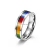 Gold Black Gay Ring Band Finger Stainless Steel Rainbow Ring for Men Women Wedding Bands Fashion Jewelry Will and Sandy