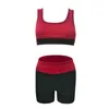 Ladies Summer ColorBlock Fitness Två Piece Outfits Ärmlös Tank Toppar Hög Midja Sport Shorts Sätter Gym Running Sport Suit A40 G220311