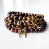 MG1407 Bracciale da 6 mm Tiger Eye 108 Mala Bracciale da donna per equilibrio yoga 4 gioielli avvolgenti per la protezione dell'energia