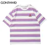 Gonthwid Tişörtleri Streetwear Hip Hop Renk Çizgili Yaz Tees Gömlek Erkekler Harajuku Moda Rahat Pamuk Gevşek Kısa Kollu G1229 Tops