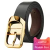 Belts Double Side Black Brown Genuine Leather Belt With Gold Alloy Pin Buckle For Men Fashion Waist Cinto Masculino