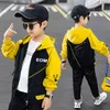 Fashion Teenage Hooded Jackets Spring Fall Children Patchwork Outerwear Trench Coats Toddler Kids Sport Jacket Clothes 8 12Years 210622