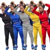 Hirigin Tracksuits Kvinnors uppsättningar Zipper Up Långärmad Crop Sweatshirt och Drawstring Jogger Sweatpant Loungewear 2 st Passar Y0702