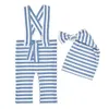 A987 Newborn Infant Baby Set Stripe Overalls Rompers with Long Tail Knot Hat Clothes Sets Photography Clothing Props