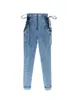 Hoge taille skinny jeans middelgrote straat mode slanke legging sexy elastische kant cross stropdas blauw zwart potlood broek GI09 210603