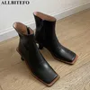 Allbetefo Naturalの本革足首ブーツ防水プラットフォームファッションレジャーレディースブーツモトサイクルブーツハイヒールシューズ210611