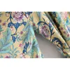 Boho Spring Summer Floral Loose Casual kimono Sleeve beach top Open Front maxi Tie Belt shirt blouse women bikini cover 210722