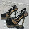 2021 Women Pumps Thin High Heels Sexy Sandals Shoes For Woman Fashion Square Toe Mesh Ankle Strap Pumps Sandals Ladies Shoes X0526