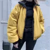 Oversize Yellow Parkas Jackets Coats Winter Women's Windbreaker Wear i båda sidor Black Zipper Puffer Jacklets Coat 210415