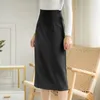 Été Vintage taille haute dos Midi kaki une étape couleur unie Simple élégant bureau Jupe Jupe Femme 9674 210415