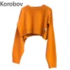 Korobov O Neck Long Sleeve Sweater Women Solid Color Casual Loose Pullover Jumpers Korean Style All-match Tops Sueter Mujer 210430