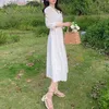 Summer Elegant Women Embroidery White V Neck Hollow Out Bohemain Lace Tunic Beach Party Dress 210415