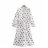 Dress White Floral Midi Women Elegant Tied Belt Long Sleeve Woman es Chic Cottagecore Casual es 210519