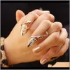 Smycken dragonfly blomma rhinestone nagel retro drottning mode fingerringar utsökt söt band ring guld sier dropp leverans 2021 ly9ip