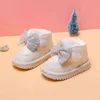 12-15.5CM Children Snow Boots With Thicker Plush Kids Girls Warm Winter Shoes Bling Bow Knot Solid Pure Toddler Boots 211108