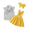 Letni styl Zestawy Dorywczo Bez Rękawów Pojedynczy Piersed Dot Tops Żółty Solid Spódnica Bow Nakładki Dziecko Odzież 210629
