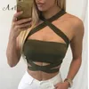 Artsu 6 Kolor Bralette Sexy Bustier Halter Bandaż Crop Top Kobiety Clubwear Tank Topy Kobiet Lato Top Czarny Biały Czerwony X0507