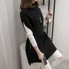 Women Winter Sweater Clothes Set Long Sleeve Belt Turtleneck Knitted Pullovers Tops E474 210426