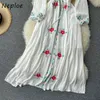 Neploe Summer Puff Sleeve Slim Dress Vintage Women Heavy Industry Embroidery Ethnic Style Dresses Loose Elegant Vestidos 210423