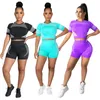 Survêtements d'été Femme jogger costume T-shirts à manches courtes crop top + short pantalon deux pièces ensemble plus la taille 2XL tenues costumes de sport noir casual lettre sportswear 4799