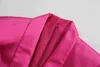 Kbat 2022 Femmes Fuchsia Satin Satin Mini Robes Mode Femme Fashion À Manches à manches longues Femme Deep V ecc Col Partie Zipper Costume Robe Club Y220214