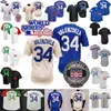 Honkbalshirts Fernando Valenzuela Jersey 1981 Blauw Wit Grijs Crème Ws Hall of Fame Patch Mexico Wit Zwart Mode Hennepgrijs Maat