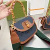 Denim Bambu Kolu Çanta Omuz Sling Çanta Crossbody Çanta Deri Harfler Cüzdan Çanta Kadın Koyu Mavi Çanta Debriyaj Kılıfı