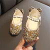 Sequin Girls Princess Shoes Bow Pearl Crystal Shoes Spring & Autumn Student Stage Shiny Dance Shoes For Girls Children 210713