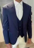 Design bleu marine marié Tuxedos pic revers côté Vent hommes robe de mariée homme 3 pièces costume (veste + pantalon + gilet + cravate) 10