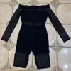 Winter Stijl Sexy Off Shoulder Lange Mouw Mesh Black Bandage Jumpsuit Celebrity Fashion Nightclub Party 210525