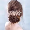 Trendy Leaf Pearl Rose Gold Wedding Hair Combs Tiara Bridal Headpiece Women Head Decorative Jewelry Accessories 210707