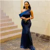 Granatowa Blue Mermaid Druhna Suknie Długie One Ramię Cekiny Najlepsze Kobiety Wedding Party Dress Dla Black Girl Maid of Honor Suknie