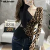 Koszule dla kobiet Ladies Topy Koszula z długim rękawem Leopard V-Neck Solid T T TO TOP Plus Size Odzież 210608