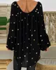 Femmes à la mode Élégant Loose Fit Casual Plus SizeBlouse Femme Élégant Polkadot Tassel Design Puff Sleeve Casual 3XL Oversize Top 210716