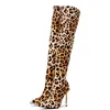 Women's 304 Boots Pointed High Heels Elastic Woman Shoes Autumn Winter Sexy Night Club Leopard Stretch Female Over the Knee Bootas 852