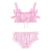 Bras Sets Men Sissy Crossdressing Erotic Lingerie Set Satin Frilly Wire- Bra Tops With Floral Lace Hem Bowknot Briefs Underwea227W