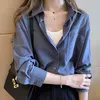 Autumn Office Lady Loose Shirt Korean Fashion Long Sleeve Women Solid POLO Collar Cardigan Casual Blouses Tops 10934 210427