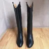 مربع Cowskin 2024 Lady Leather Chunky 5cm Med Heels Knee Boots Women Women Martin Kowboy Booties Types Toes Shoes Wedding Size 34-43 29CA1