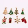 Mix Emalj Golden Floating Christmas Dangle Charms Pendant för DIY smycken tillbehör Braceletbangles 16PCs