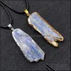 Pendentif Colliers Pendentifs Bijoux Irregar Naturel Kyanite Pierre Brute Bord Doré Chandail Chaîne Cristal Minéral Spécimen Collier Corde Dr