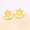 Pendientes chapados en oro de 18 quilates con diseño de letras, marca de lujo para mujer, color caramelo, redondo, plata 925, con diamantes de imitación, pendientes colgantes con perlas para accesorios de joyería de boda