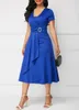夏のエレガントなマザー039S半袖ロイヤルブルー気質ファッション非対称ドレス5XL包帯ウエストオフィスMIDIカジュアルDRE7214609