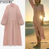 Dress Woman Embroidered Floral Long Women Oversized Vintage Puff Sleeve Midi Casual Summer es 210519