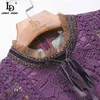 夏の水玉プリントドレスファッションデザイナー女性蝶ネクタイエレガントなレースパッチワーク刺繍ビンテージミニ210522